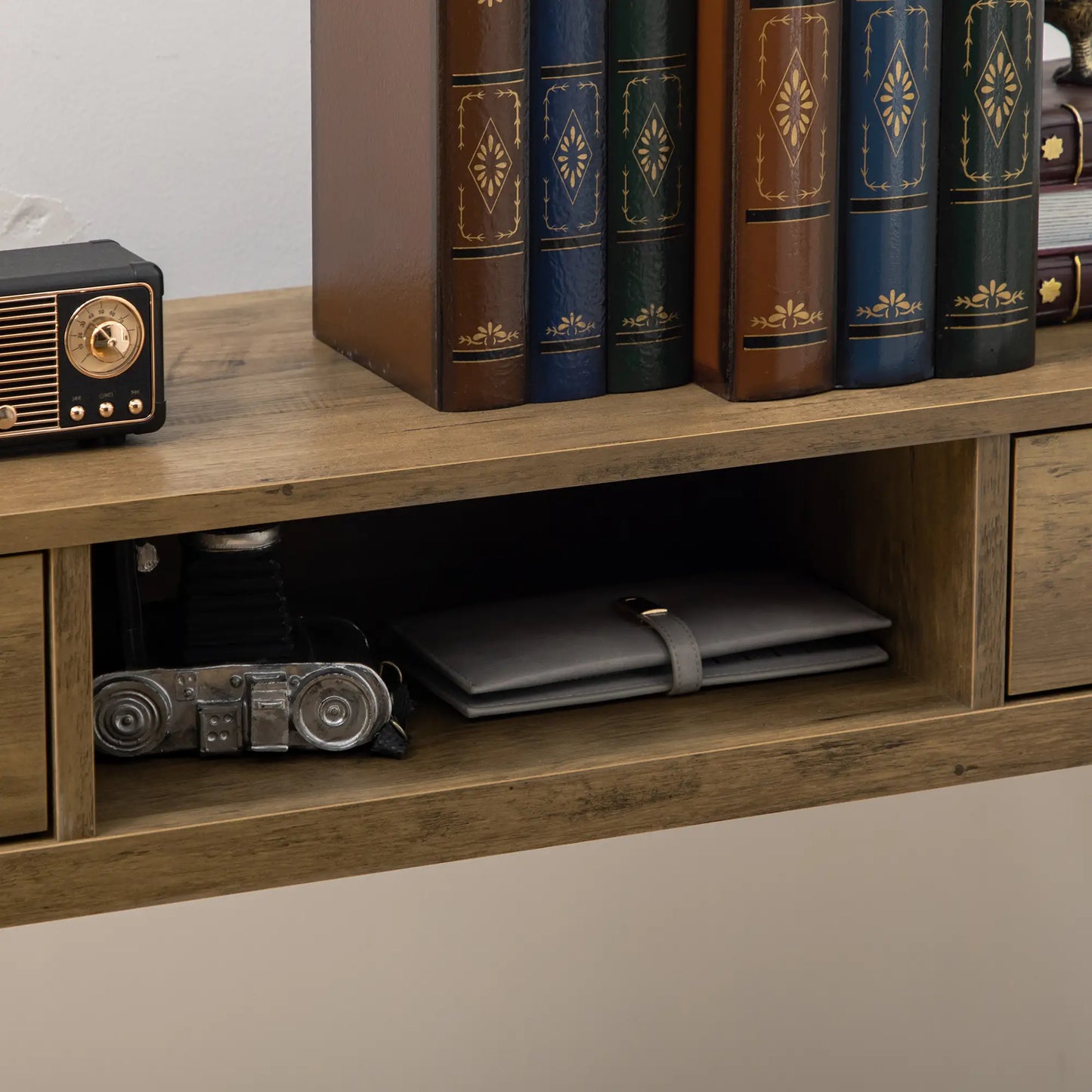 Table Console in chipboard and steel for entrance and living room with open shelf and 2 drawers, 120x29x79 cm