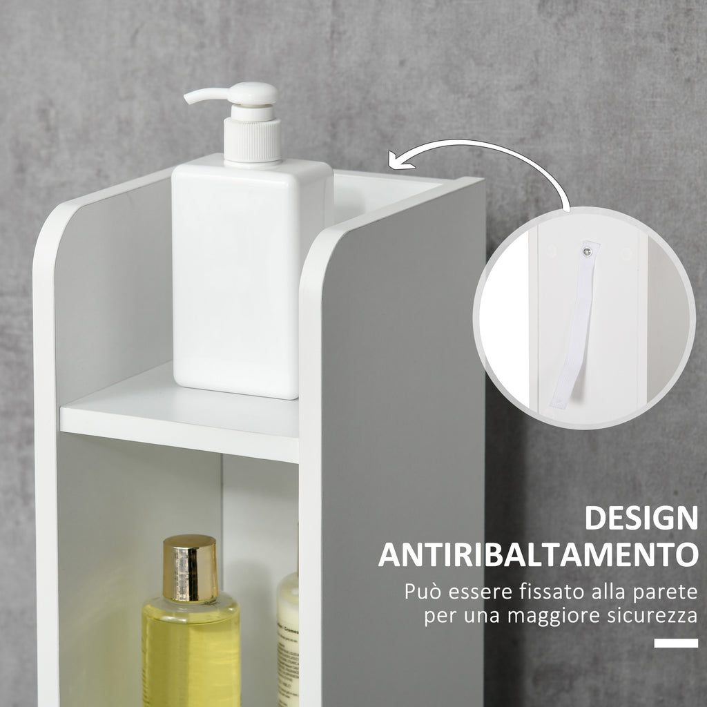 kleankin Bathroom Column with Shelves and Cabinets, Space-Saving Tall Wooden Cabinet 15x17x120cm, White and Grey