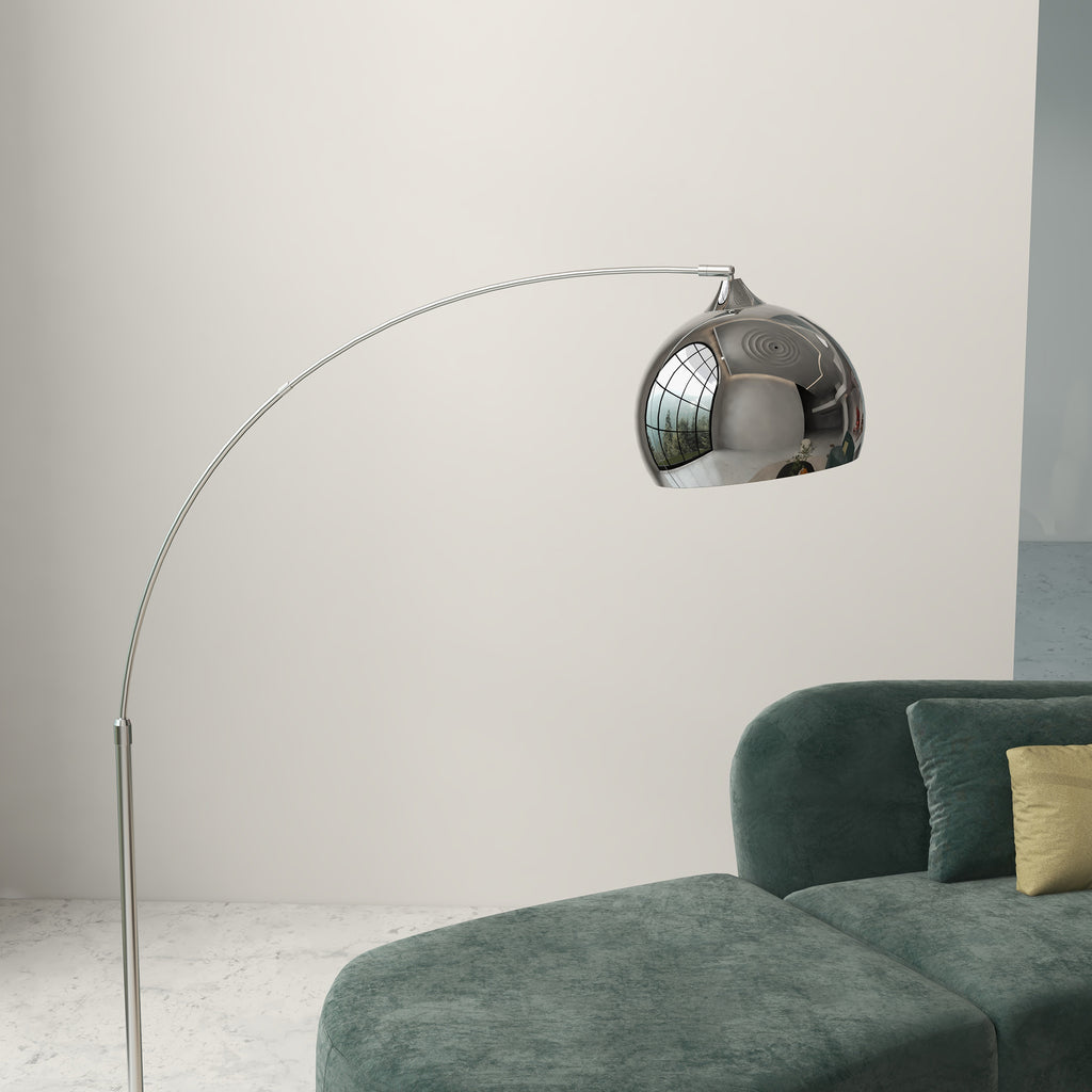 Vintage Arc Floor Lamp with Adjustable Rod, Foot Switch, E27 Socket, Silver