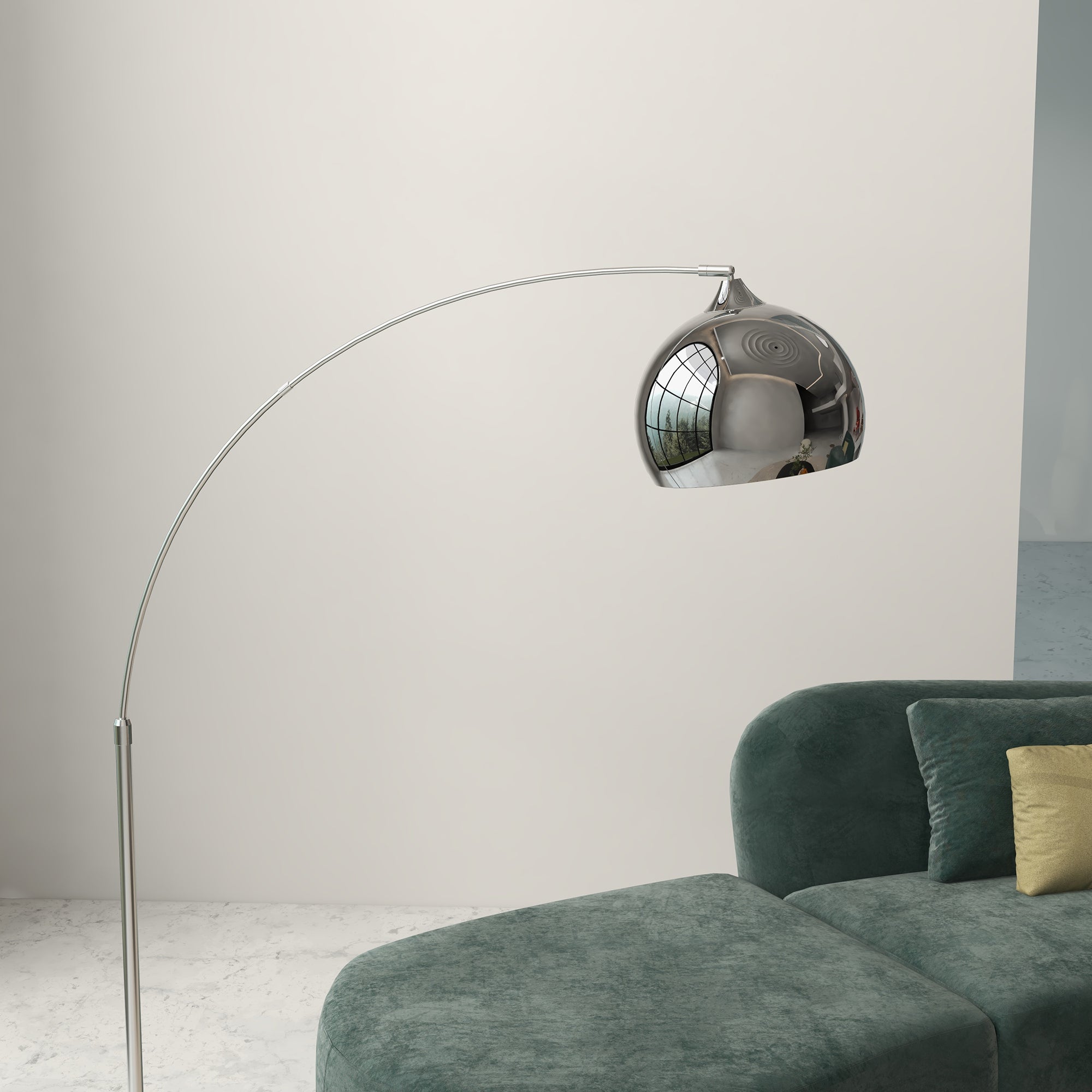 Vintage Arc Floor Lamp with Adjustable Rod, Foot Switch, E27 Socket, Silver