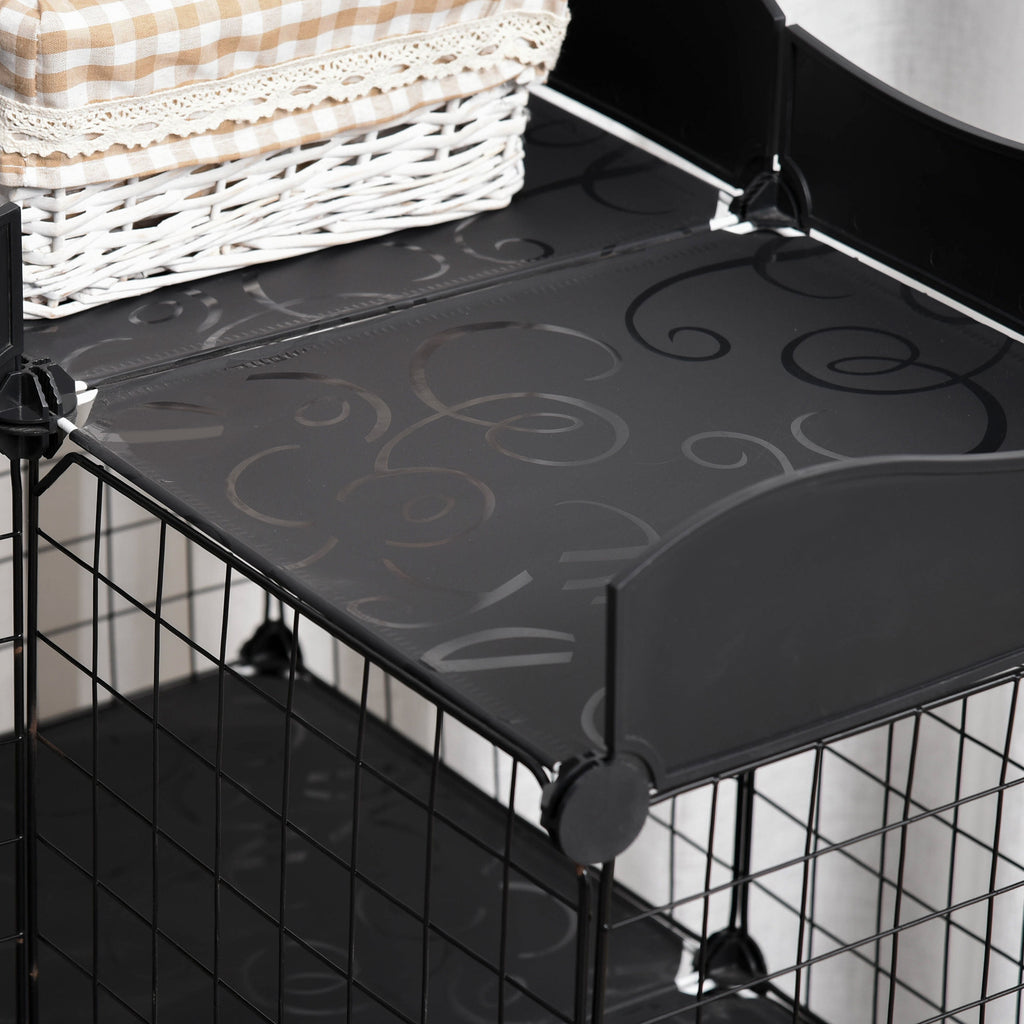 Modular and Multilevel Pet Enclosure with Ramp and 2 Doors in Steel and PP, 105x70x116 cm, Black