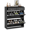 Shoe Rack of 12 Pairs with 2 Adjustable Internal Shelves and 2 Drawers, in Wood, 80x30x91.5 cm, Black