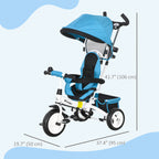 Kids Tricycle with 6-in-1 Handle, Adjustable Canopy and Safety Belt, Ages 1-5 Years, Blue