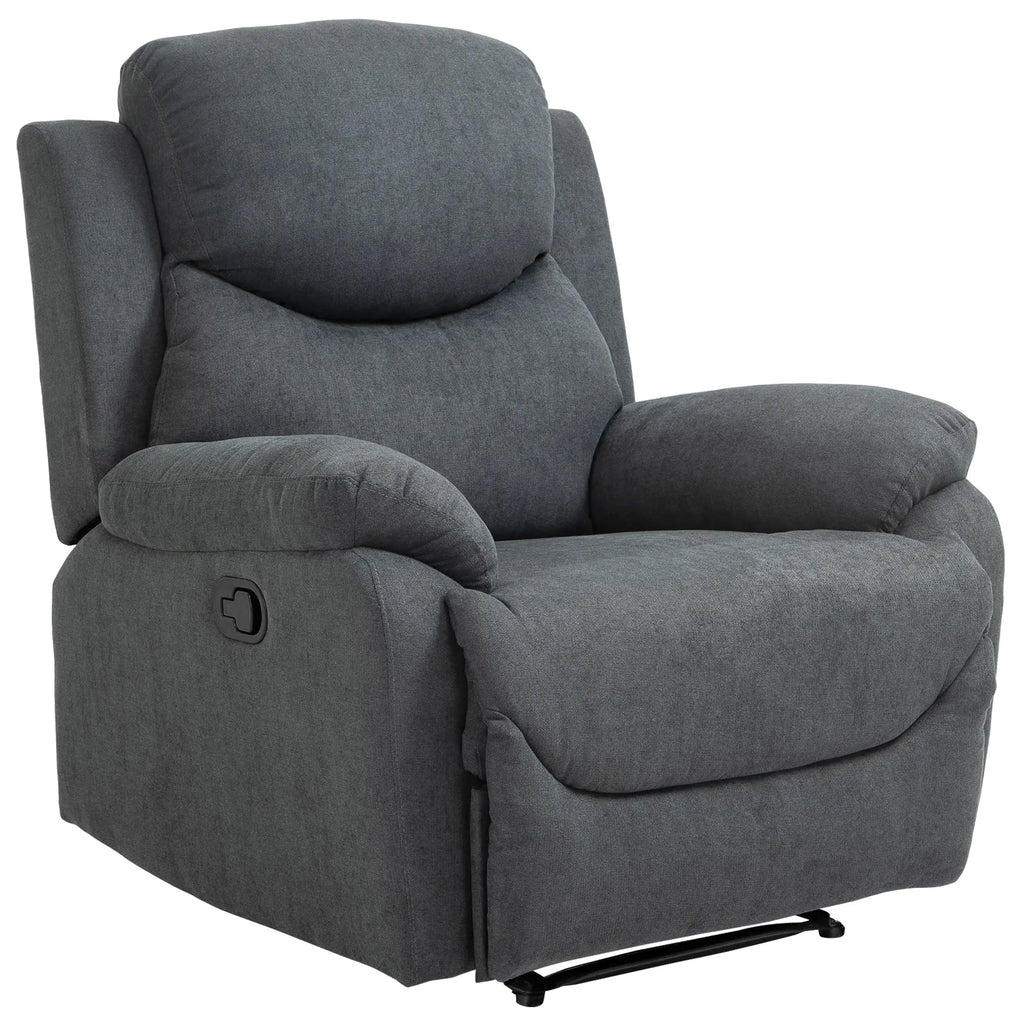 Ergonomic Manual Fabric Relax Chair, 150° Reclining Chair and Footrest for Home and Office, 93x88x102cm, Dark Grey