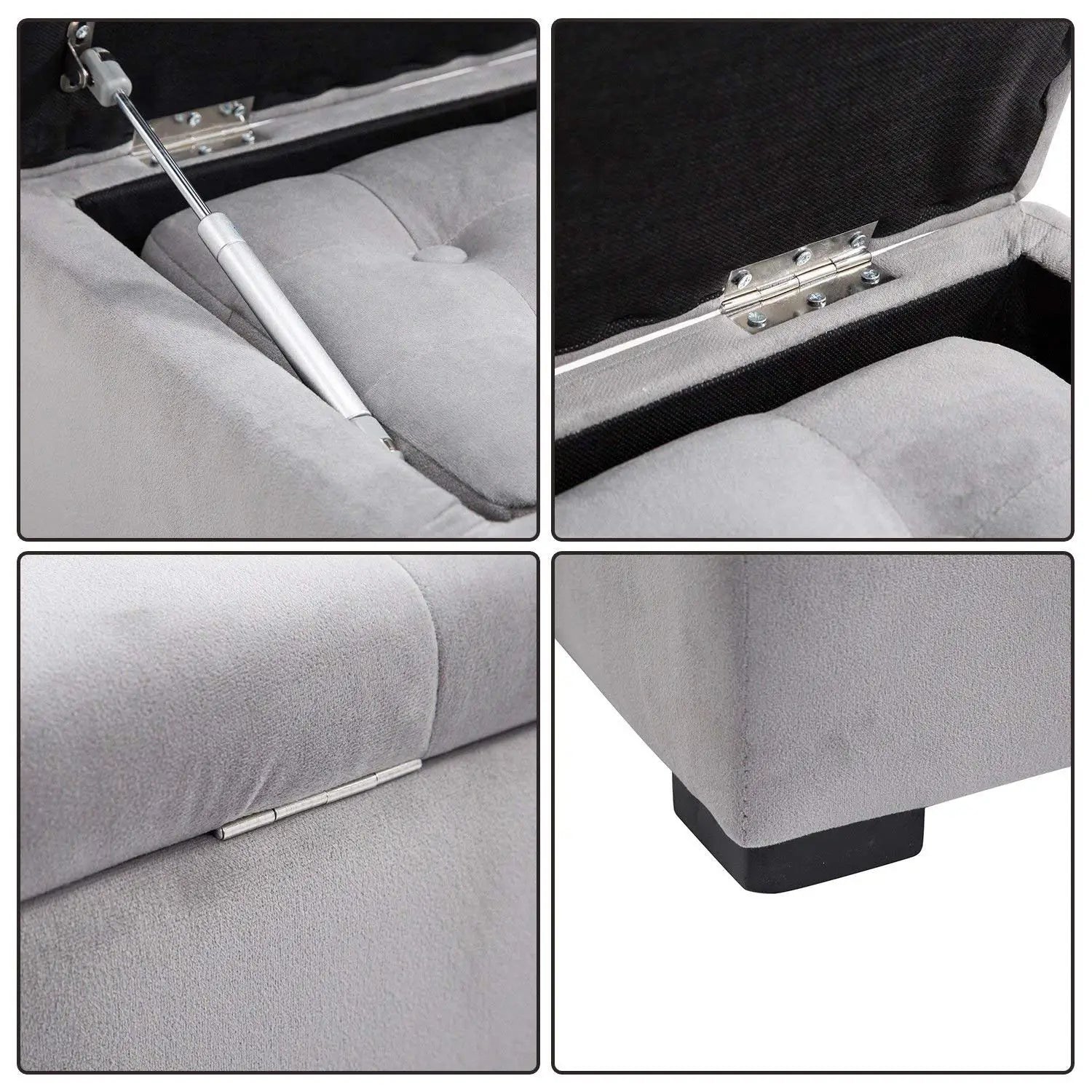 3 Piece Storage Bench Set with 2 Velvet Ottoman Stools, Pearl Grey