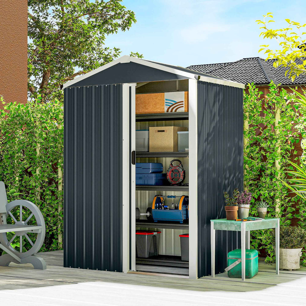 Outsunny Steel Garden Shed with Sliding Door, Grey