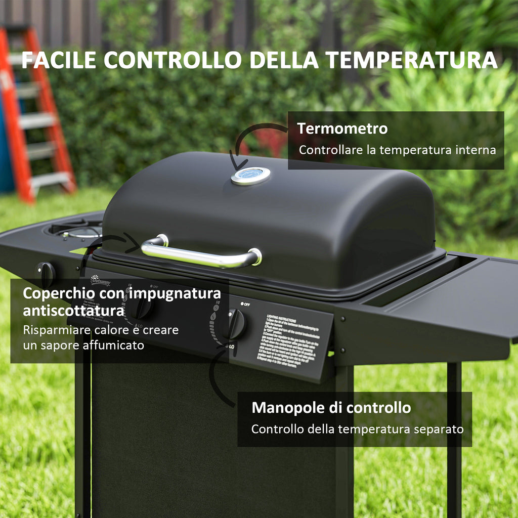 Gas Barbecue with 3 Independent Burners and Lid with Thermometer, 108x54x97 cm, Black