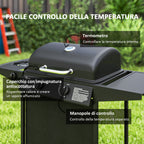 Gas Barbecue with 3 Independent Burners and Lid with Thermometer, 108x54x97 cm, Black