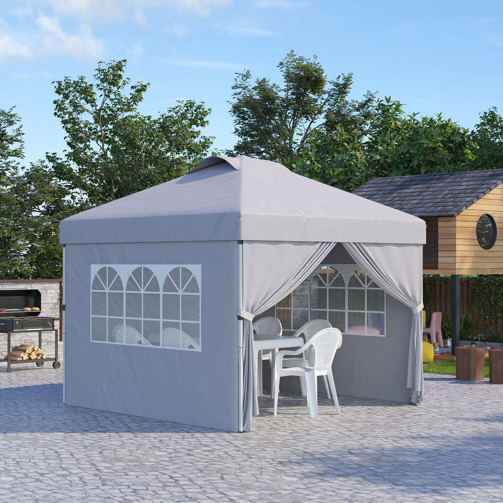 3x3m Folding Gazebo with 3-Level Adjustable Height, Windows and Carry Bag, Light Grey