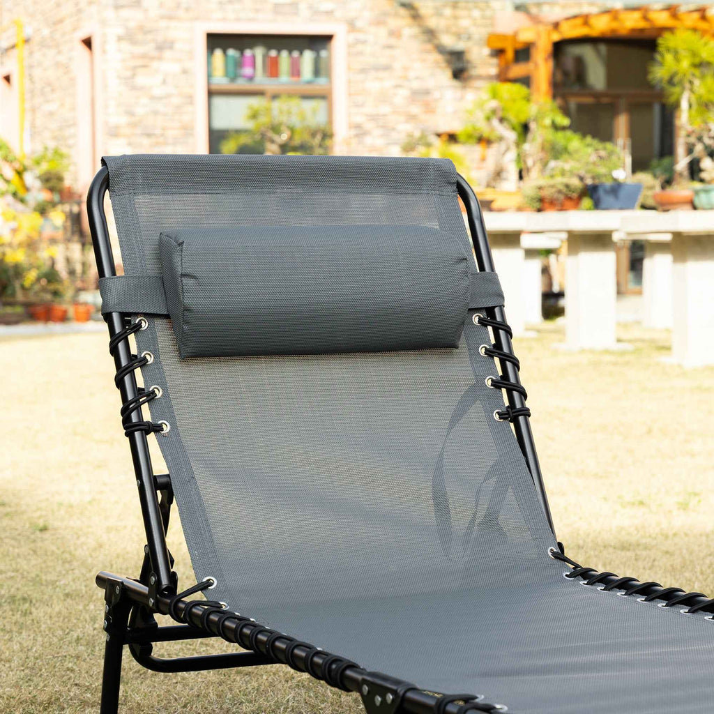 Outsunny Folding Garden Lounger with 5-Position Reclining Backrest and Cushion, 185x58x30cm, Grey