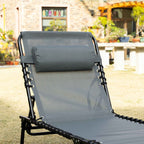 Outsunny Folding Garden Lounger with 5-Position Reclining Backrest and Cushion, 185x58x30cm, Grey