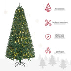 HOMCOM Artificial Christmas Tree with 450 White LED Lights and 1146 Branches, Foldable Metal Base - Green