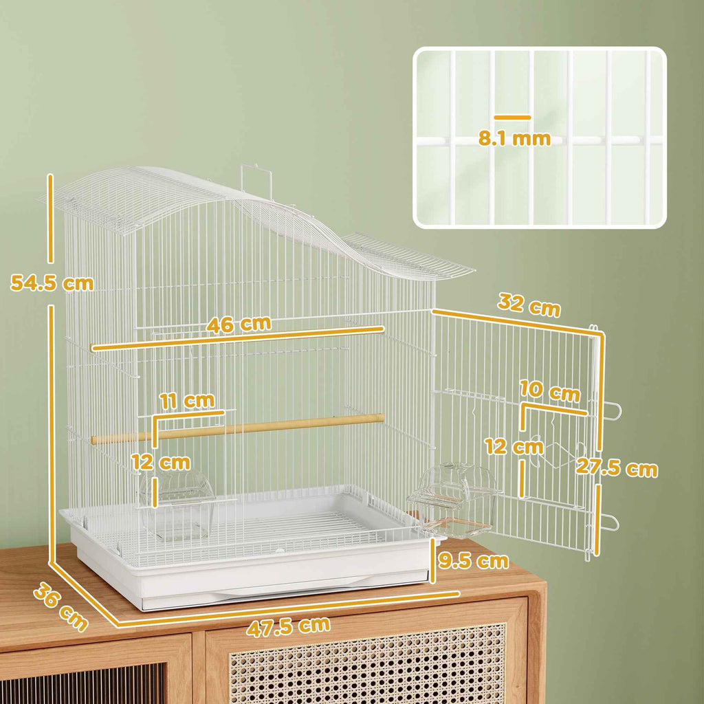 PawHut 4-Door Bird Cage with 2 Bowls, 2 Perches and Tray, Metal and Plastic, 47.5x36x54.5 cm, White