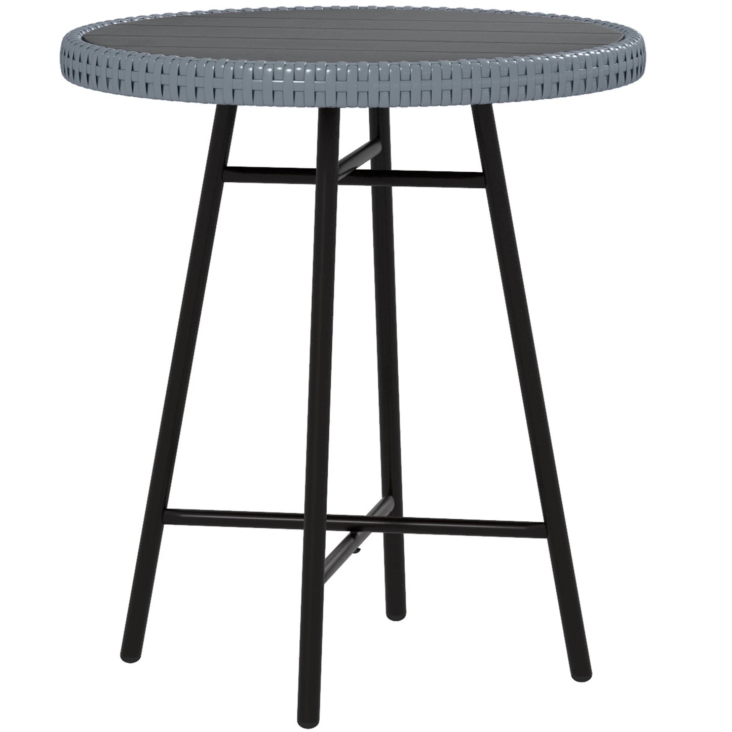 Modern Garden Coffee Table with Wood Plastic Top, Rattan and Steel, 50x50x55 cm, Grey and Black