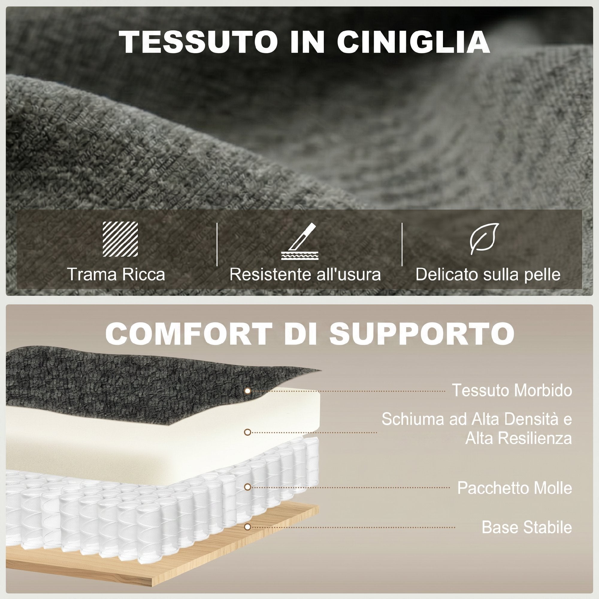 HOMCOM 3-in-1 2-Seater Sofa Bed with 3-Position Adjustable Backrest and 2 Cushions, Chenille, Dark Grey