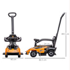 2 in 1 Children's Toy Car with Handle and Safety Barrier, 86.5x40x89.5 cm, Orange and Black