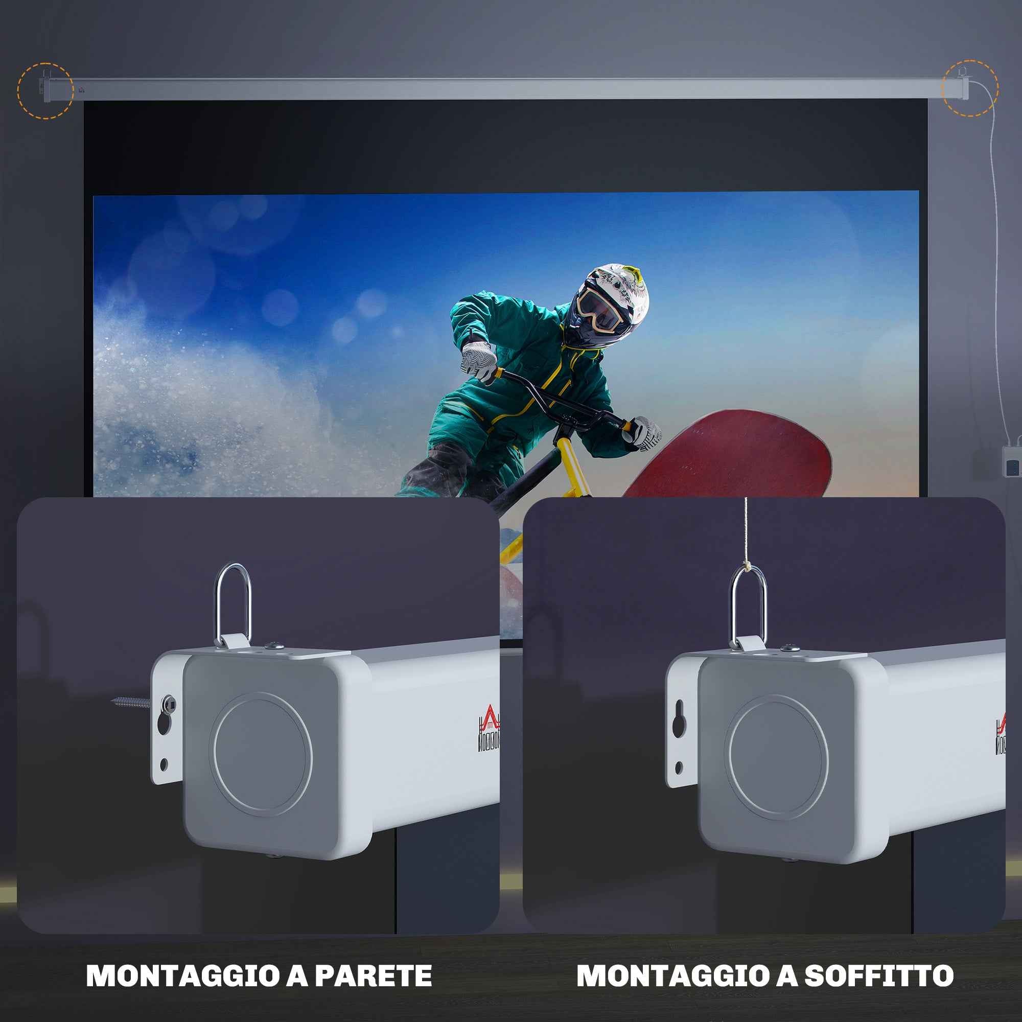 HOMCOM 120-Inch Projector Screen with Remote Control, PVC and Metal, 293x8x193 cm, White