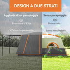Outsunny 4-6 Person Camping Tent with 2 Bedrooms and Veranda, Waterproof and UPF 30+, Carry Bag, Grey