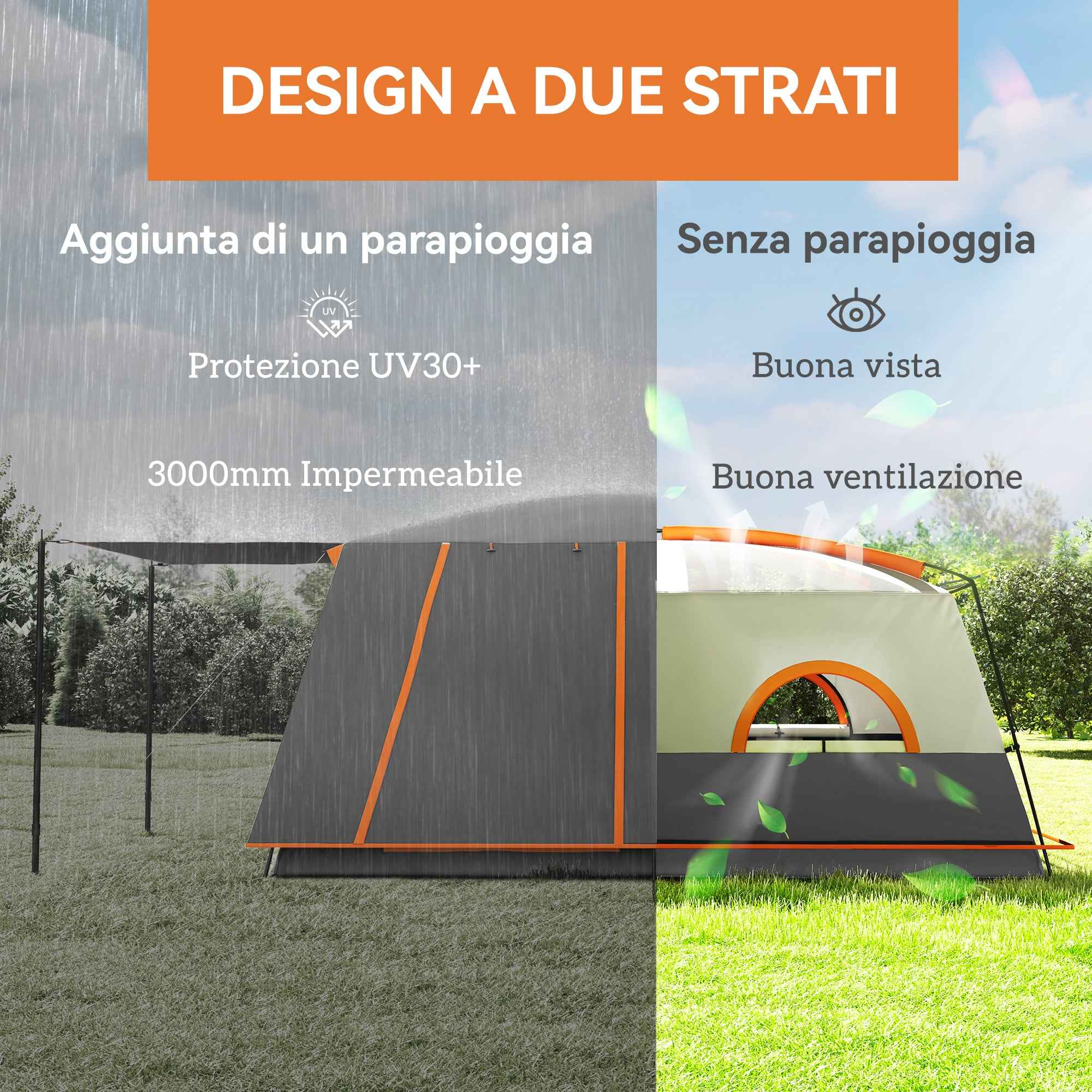 Outsunny 4-6 Person Camping Tent with 2 Bedrooms and Veranda, Waterproof and UPF 30+, Carry Bag, Grey