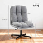 Swivel Living Room Chair in Linen-Effect Fabric and Metal, 63x75x92-102 cm, Light Grey