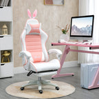 Ergonomic Gaming Chair with Ears, Removable Footrest, Lumbar Cushion and Headrest, Pink