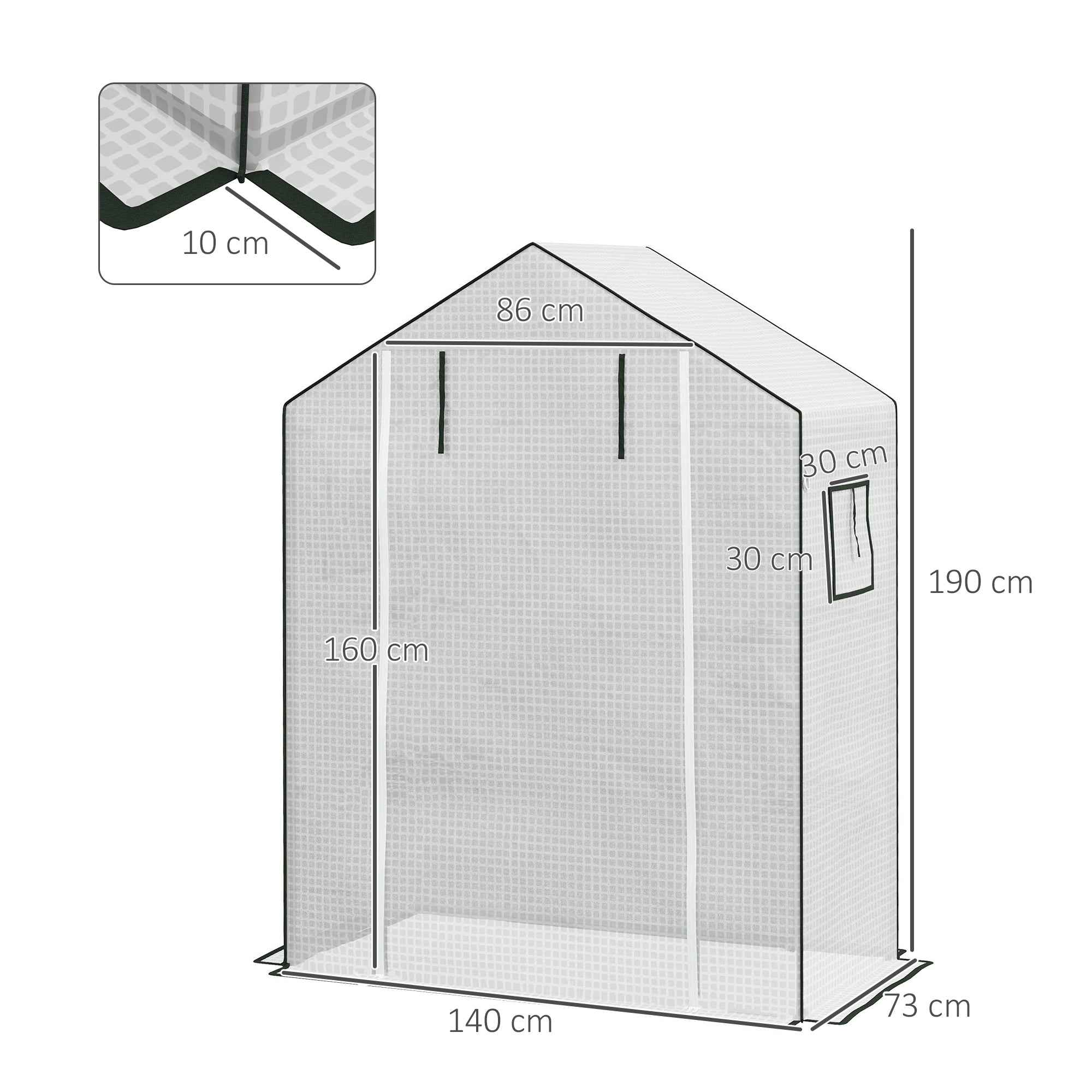 Outsunny PE Garden Greenhouse Cover with Hinged Door and Windows, 140x73x190 cm, White