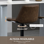 Set of 2 Bar Stools with Adjustable Height and Swivel, Faux Leather Cover, Dark Brown