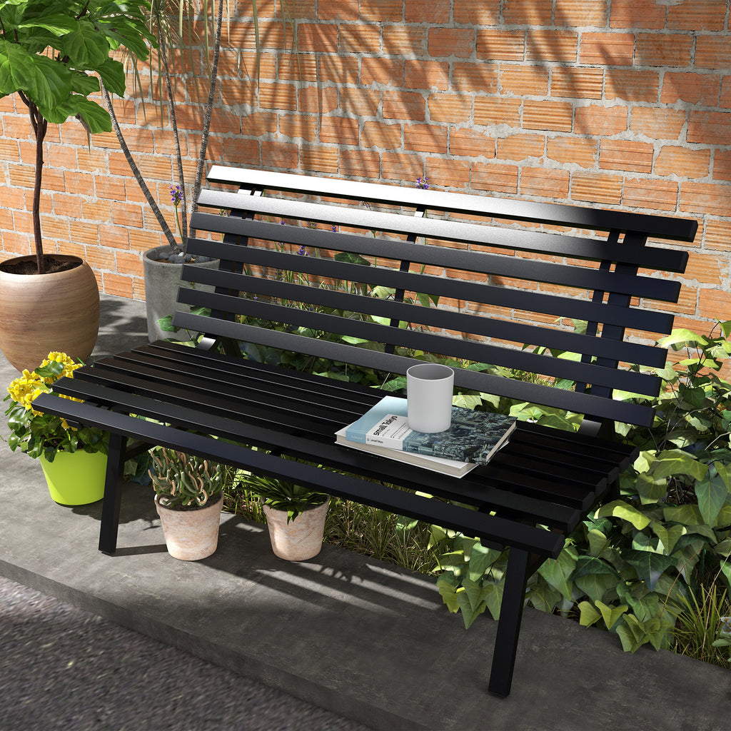 Outsunny Outdoor Bench in 2 -seater Aluminum St slable, 123x67x79cm, Black - Borgè