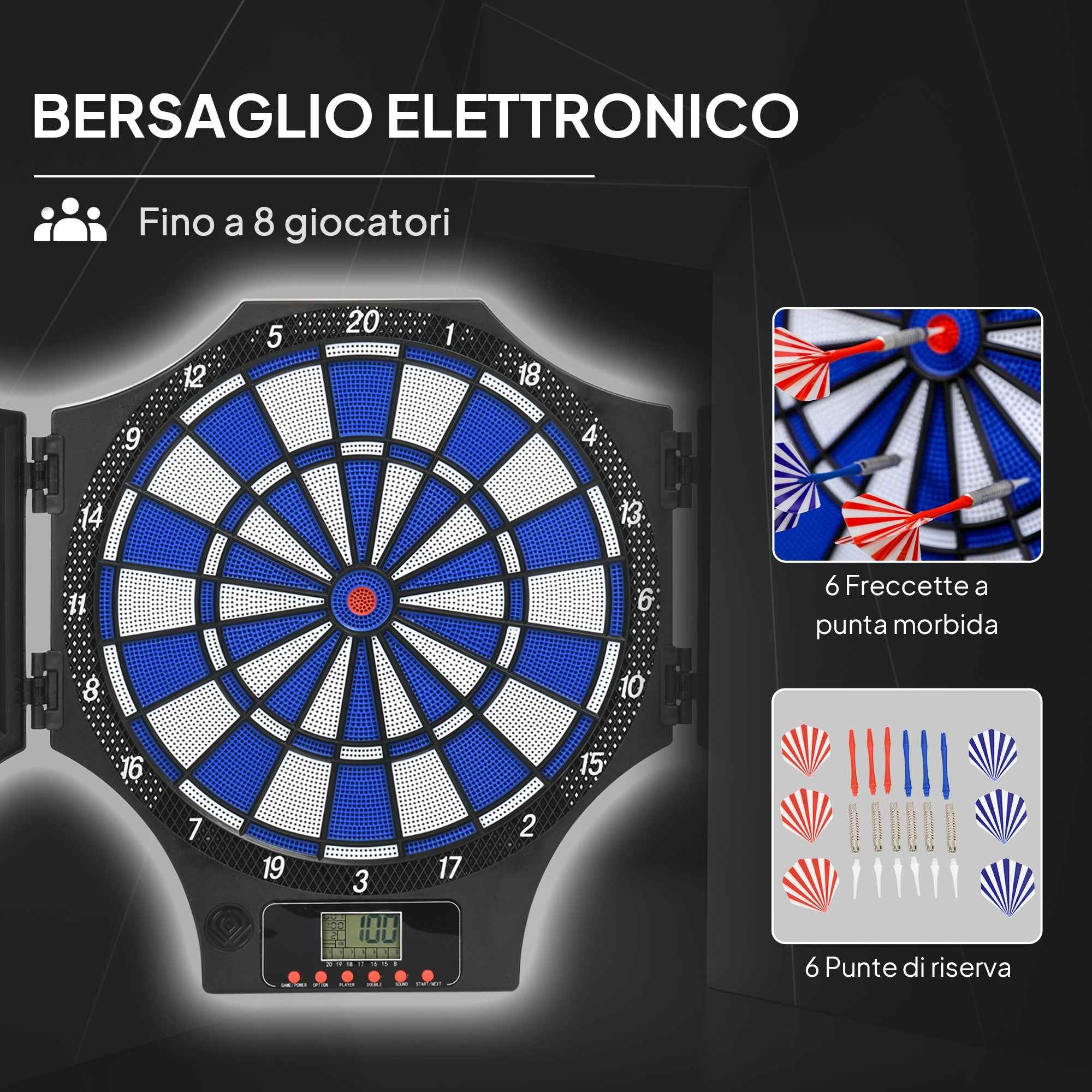SPORTNOW Electronic Dartboard with 6 Darts and LCD Monitor for 31 Games, 83x45x4 cm, Black and Blue