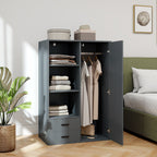 Modern Wardrobe with 2 Drawers, Open Shelves and Hanging Space, 80x50x124 cm, Dark Grey