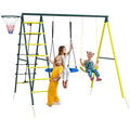 Classic Round Garden Swing Set with Steel Ladders, Rope, and Basketball Hoop for Kids Ages 3-8