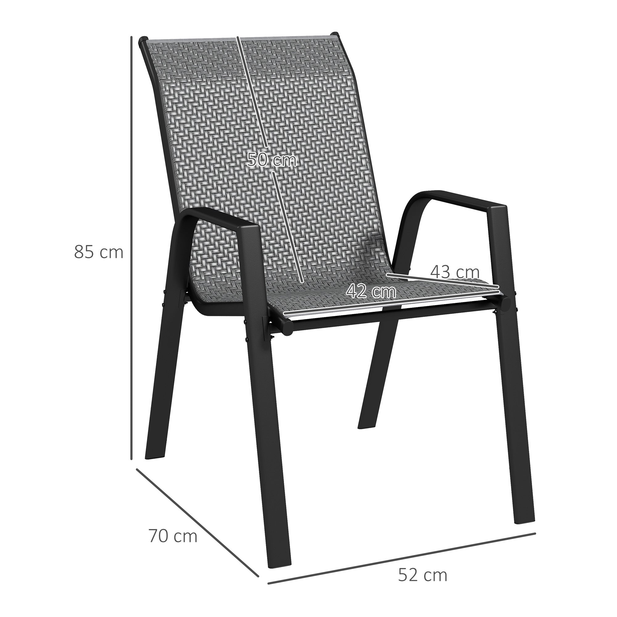 Outsunny set 4 Garden chairs stackable with armrests in Rattan pe and steel, gray - Borgè