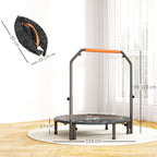 HOMCOM Mini Fitness Trampoline Ø114 cm Foldable with Height-Adjustable Handlebar, Orange and Black