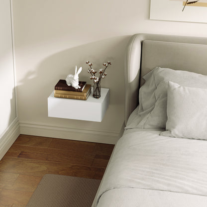 Modern Wall Mounted Bedside Table with Drawer, Wooden, 40x30x15 cm, White