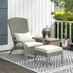 Garden Chair with Footrest and Padded Cushions, in Rattan and Steel, 64x82x89 cm, Grey and Cream