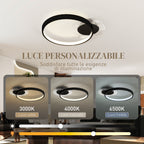 Modern 2-Ring LED Ceiling Light with Adjustable Brightness, 30W Power, Black