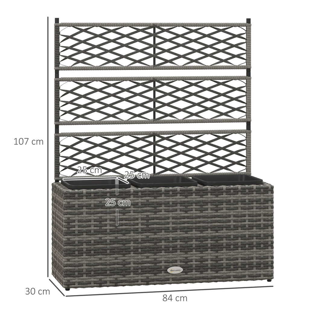 Outsunny Fioriera with grilled for climbing with 3 steel vessels and rattan pe, 84x30x107cm, gray - Borgè