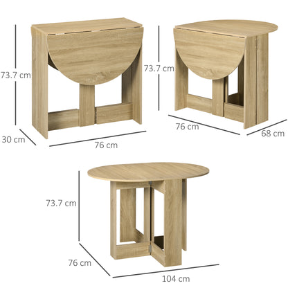 Foldable Dining Table with 2 Flaps, Space-Saving Wooden Console Table, Oak