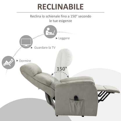 Lift Armchair Reclining 150° max with Remote Control and Footrest, 75x93x110 cm, Grey