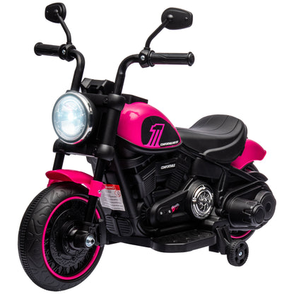 Electric Motorcycle for Children 18-36 Months with Wheels and Headlight, 76x42x57 cm, Pink and Black - Borgè