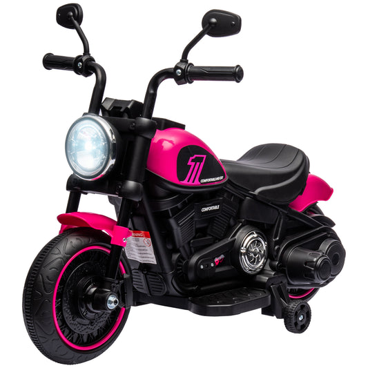 HOMCOM Electric Motorcycle for Children 18-36 Months with Wheels and Headlight, 76x42x57 cm, Pink and Black