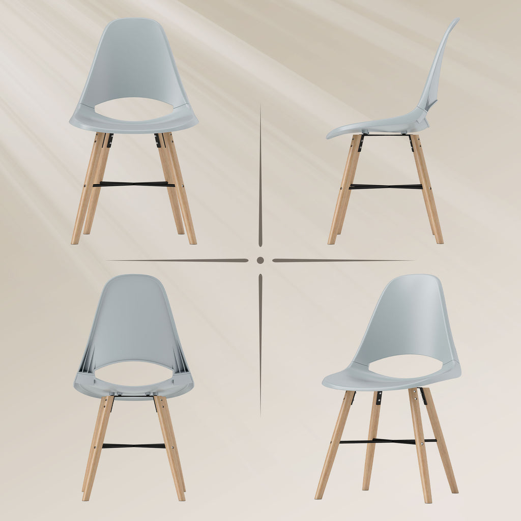 Set of 2 Nordic Style Plastic and Wood Dining Chairs with Curved Backrest, Grey