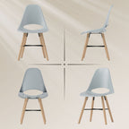 Set of 2 Nordic Style Plastic and Wood Dining Chairs with Curved Backrest, Grey