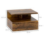 Set of 2 Floating Nightstands for Bedroom with Drawer and Wooden Shelf 35x32x22.5cm, Brown