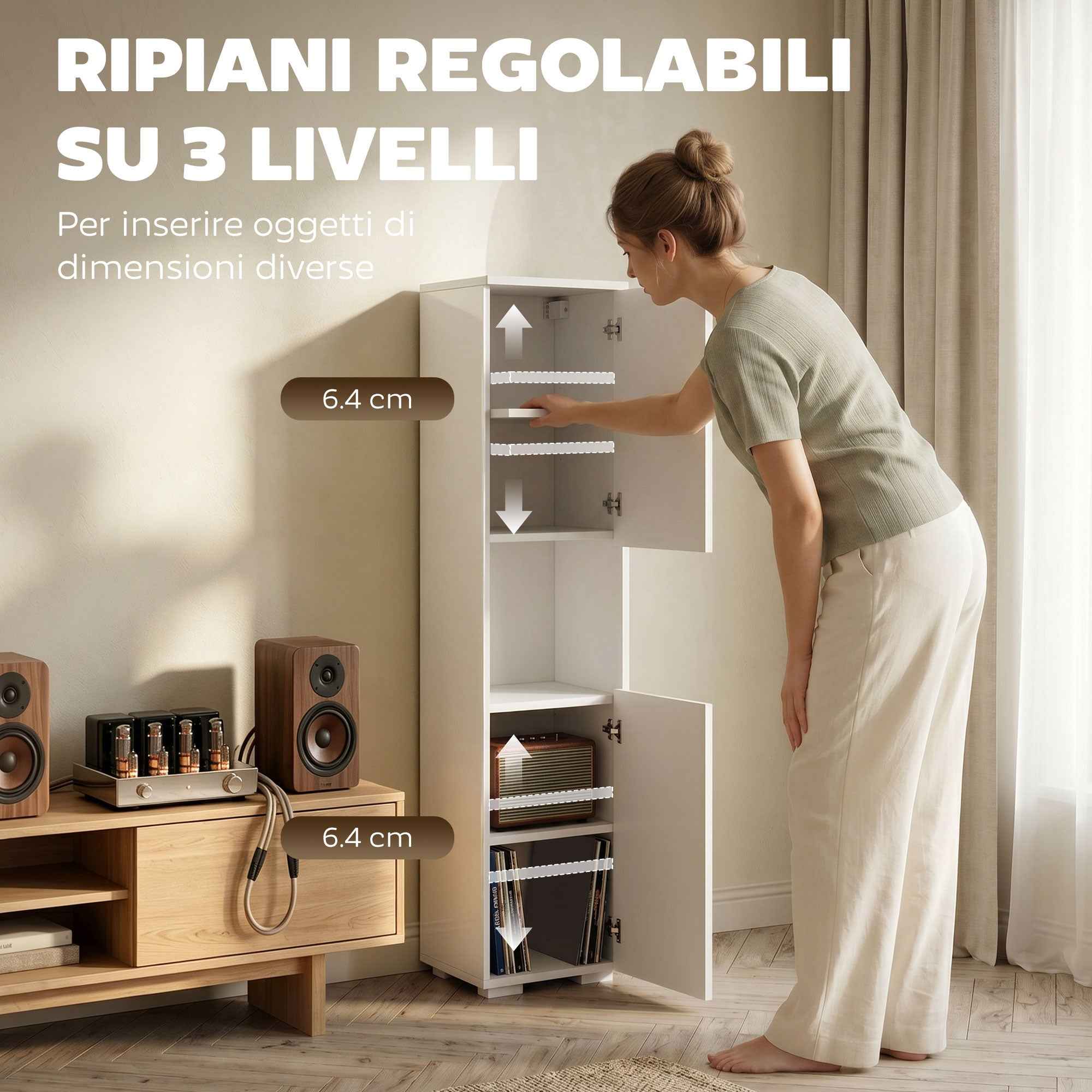 HOMCOM Slim 5-Tier Multimedia Cabinet with Adjustable Shelves, White