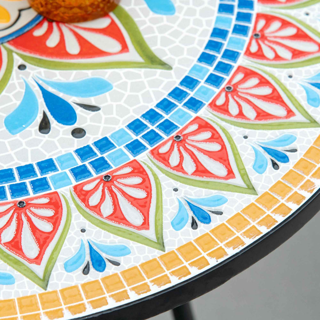 Round Garden Table Ø60cm in Metal and Mosaic, Outdoor and Indoor Furniture, Red