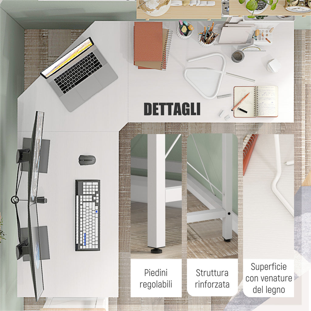 L-Shaped Corner Desk with Adjustable Feet, Wood and Steel, 150x150x76 cm, White