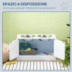 Raised Dog Bowls with 44L Cabinet and 2 Steel Bowls, 60x30x35.5cm, White - Borgè