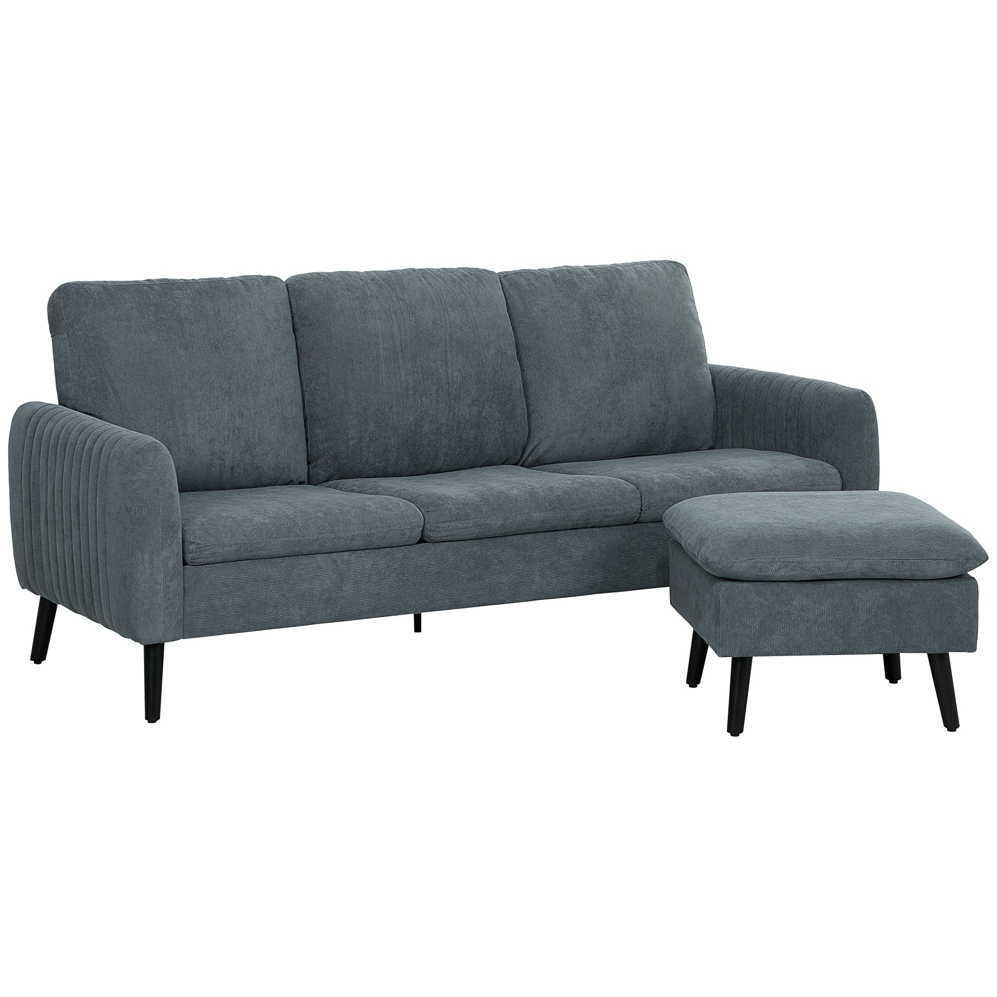 3 Seater Corner Sofa with Reversible Chaise Longue, in Velvet Effect Fabric, 196x140x88 cm, Charcoal Grey