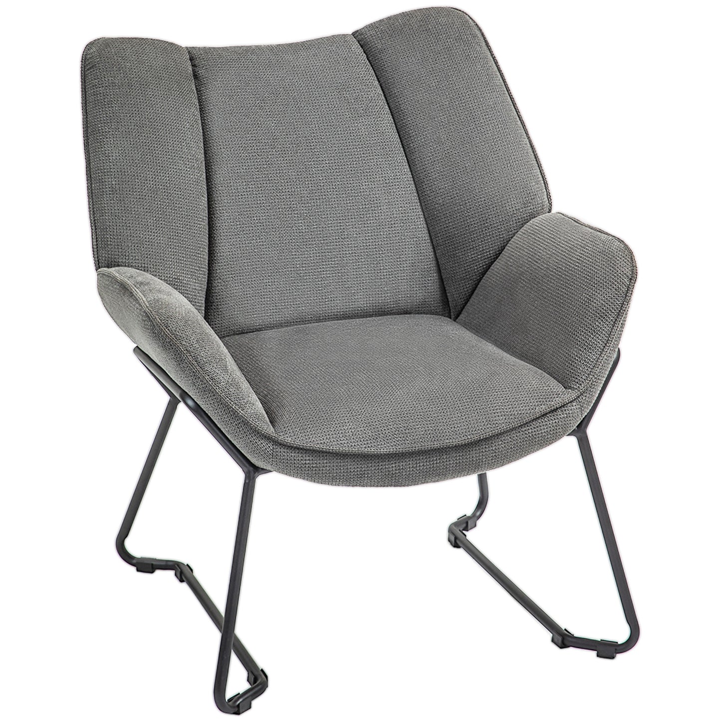 Armchair with Slanted Armrests, in Linen Effect Fabric and Steel, 71.5x67x79 cm, Grey